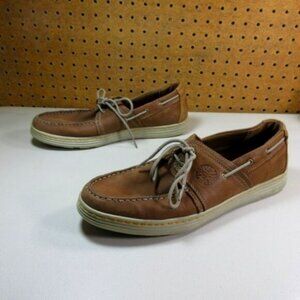 Dunham mens brown nubuck boat shoes 10 D EUC
